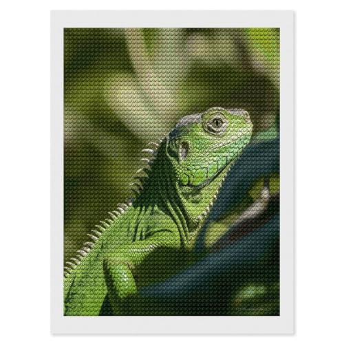 Cuadro de diamante de lagarto verde para adultos: manualidad relajante y hermosa