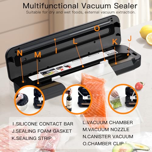 Image of MegaWise Vacuum Sealer Machine, 80kPa Food Sealer with One-Touch Vacuum & Seal, Built-in Cutter and Bags, 4 Food Modes for Food Storage, Meal Prep, Meat, Seafood and Vegetables, Silver