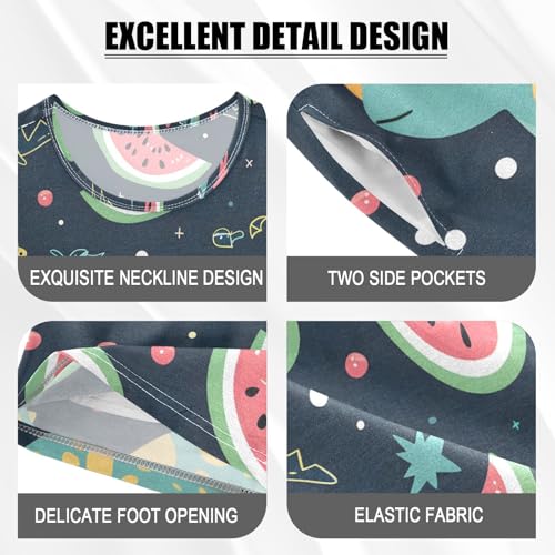 ALAZA Dinosaur Watermelon Blue Pajamas Short Sleeve 2 Piece Sleepwear Top and Bottom Pajama Set Unisex4