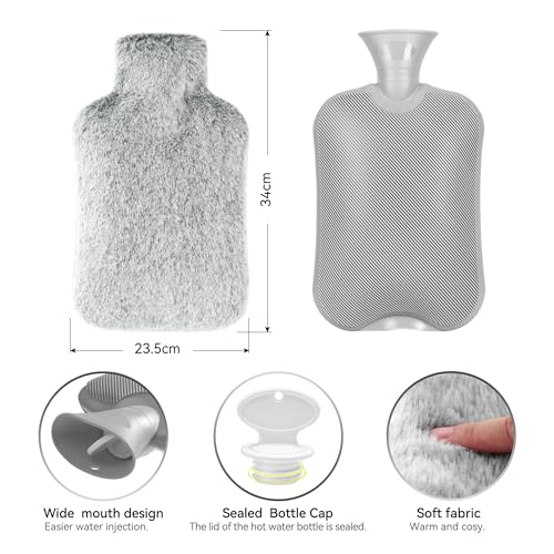DICEVER 2L Hot Water Bottle with Fur