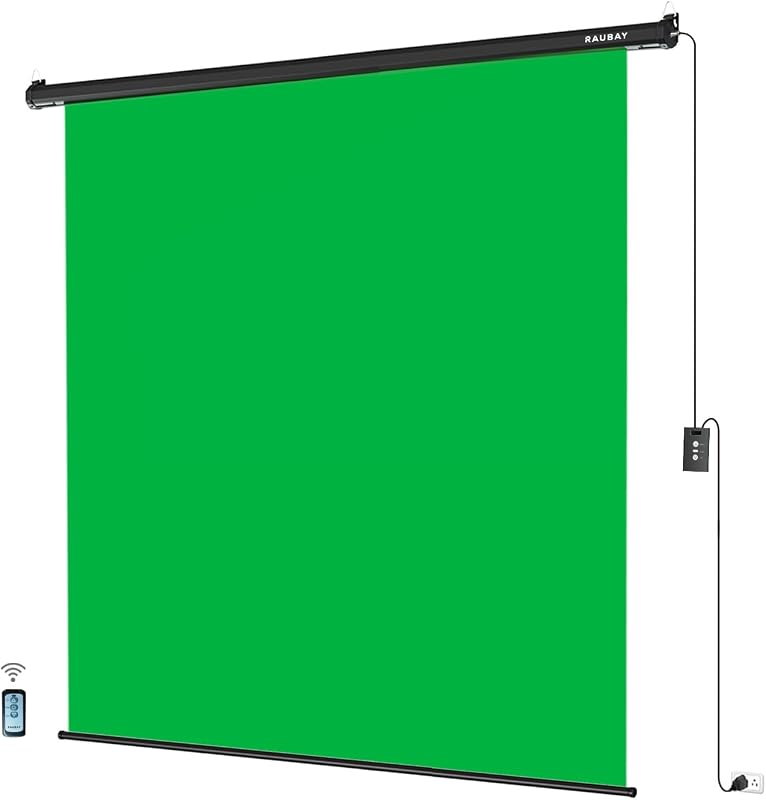 78.7" x 86.6" Motorized Pull Down Green Screen, Wall Mount | Motorized 78.7" x 86.6" chroma key green screen for streaming, video production, YouTube, TikTok and video conferencing.