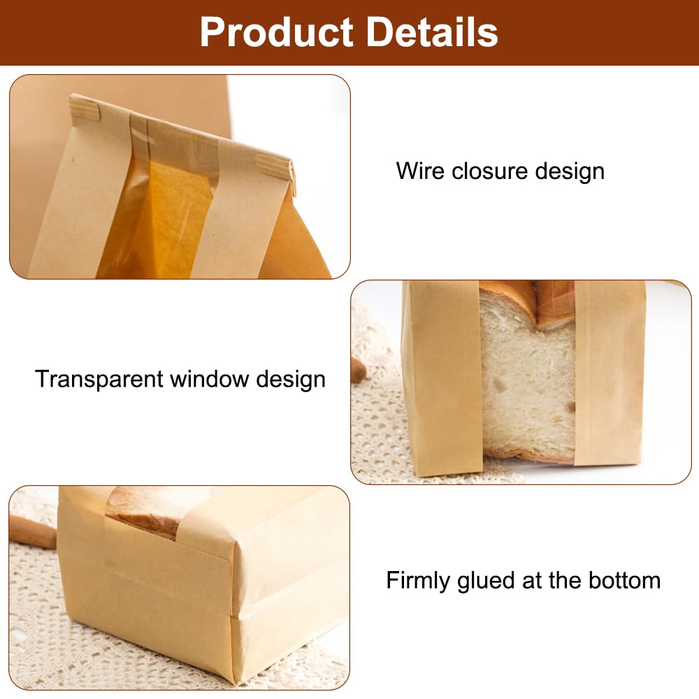 50 Stück Papiertüten mit Fenster, Brottüten Braun, Brottüten Papier Groß, Brotpapiertüten für Lebensmittelverpackungen für Hausgemachtes Brot, Sauerteig, Laib, Kekse, Geschenke (12 x 9 x 30 cm)