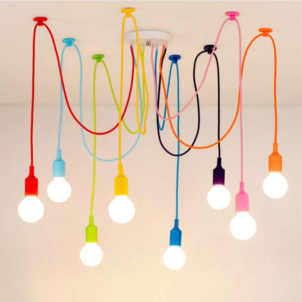 Colorful Pendant Lights Silicone E27 Spider Chandelier Modern Creative DIY Pendant Lamp for Bedroom Dining Room Restaurant Bar,Rainbow-8Head