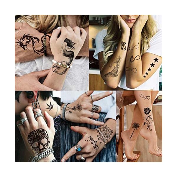 LAROI 66 Blätter Klein Schwarz Temporäre Tattoos Frauen Männer Fake Tattoo Aufkleber Gesicht Hals Arm Kinder Tattoo… – Bild 3