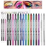 15 Colorful Eyeliner Pen Set, Eye Shadow Pencil, Pearl Eyeliner Kit Metallic Glitter Colored Eye liner for Women Eye&Lip Liner Professional Waterproof Eye Makeup