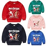 ROMIDA Baby Jungen Mädchen Weihnachten Mode Sweatshirt Hoodie Cartoon Rundhals Kapuzenpullover Kapuze Cartoon-Druck Fleece Kinder Winter Warm Pullover Langarmshirt, Rot, 6-7 Jahre