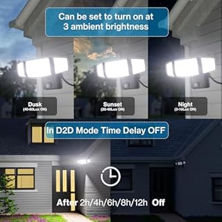 Olafus 80W Plug in Flood Lights Dusk to Dawn Outdoor Lighting, 8000LM Exterior LED Security Light with Remote, IP65 Waterproof, 6500K 3 Adjustable Heads Photocell Light for Yard Garage Black