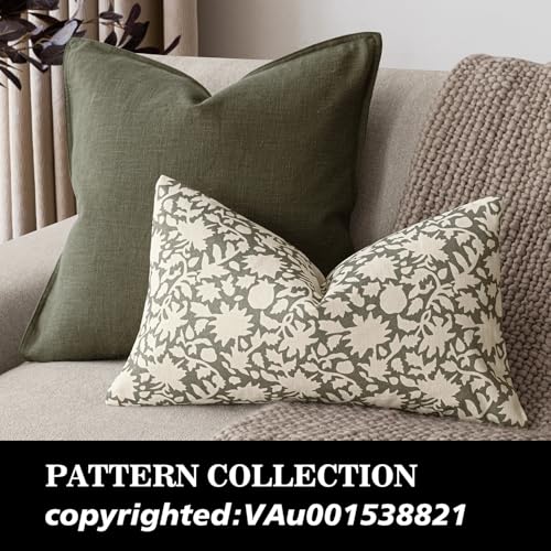 Image of Foindtower Set of 2 Decorative Neutral Floral Throw Pillow Covers Accent Farmhouse Cushion Covers Boho Lumbar Pillowcase for Couch Sofa Bedroom Living Room Home Decor,12x20 Inch,Sage Green