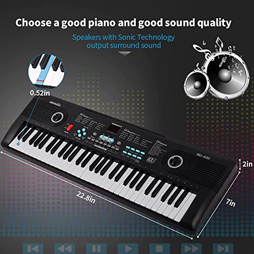 61 Key Keyboard Piano, Electric Piano Keyboard with Built-in Dual Speakers, External Microphone & Power Adapter – Portable Electronic Digital Piano for Beginners & Christmas Gift – Black - Les Beatles, Paul McCartney, John Lennon, RIngo Starr, George Harrison 61 Key Keyboard Piano, Electric Piano Keyboard with Built-in Dual Speakers, External Microphone & Power Adapter - Portable Electronic Digital Piano for Beginners & Christmas Gift - Black – Image 5
