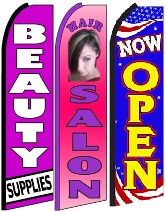 OnPoint Wares Beauty+supplies,+hair+salon, Now Open King Feather Flag Sign- Pack of 3 (Hardware Not Included)