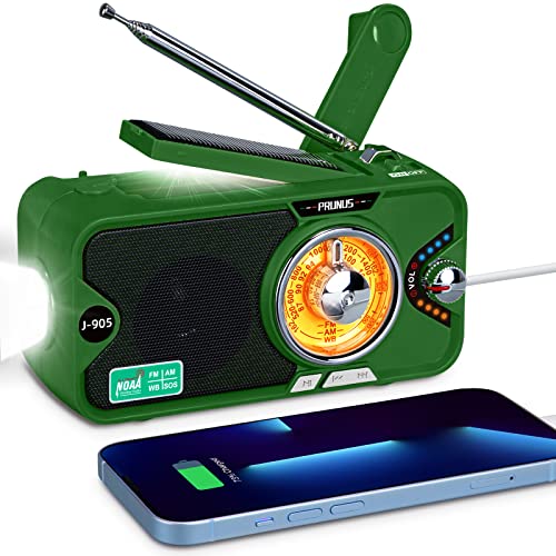 Prunus 3600Mah Emergency Radio Hand Crank/Solar/Usb Charging, Bluetooth Speaker, Flashlight,Phone Charger,Sos Alarm, Power Bank, Mp3,7 Noaa Weather Radio, Portable Radio Transistor Am Fm #TOP30