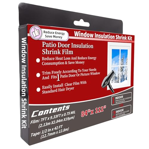 FonsBleaudy Large Patio Door Shrink Film Window Insulation Kit 84-Inch By 112-Inch，Clear, Keeps...