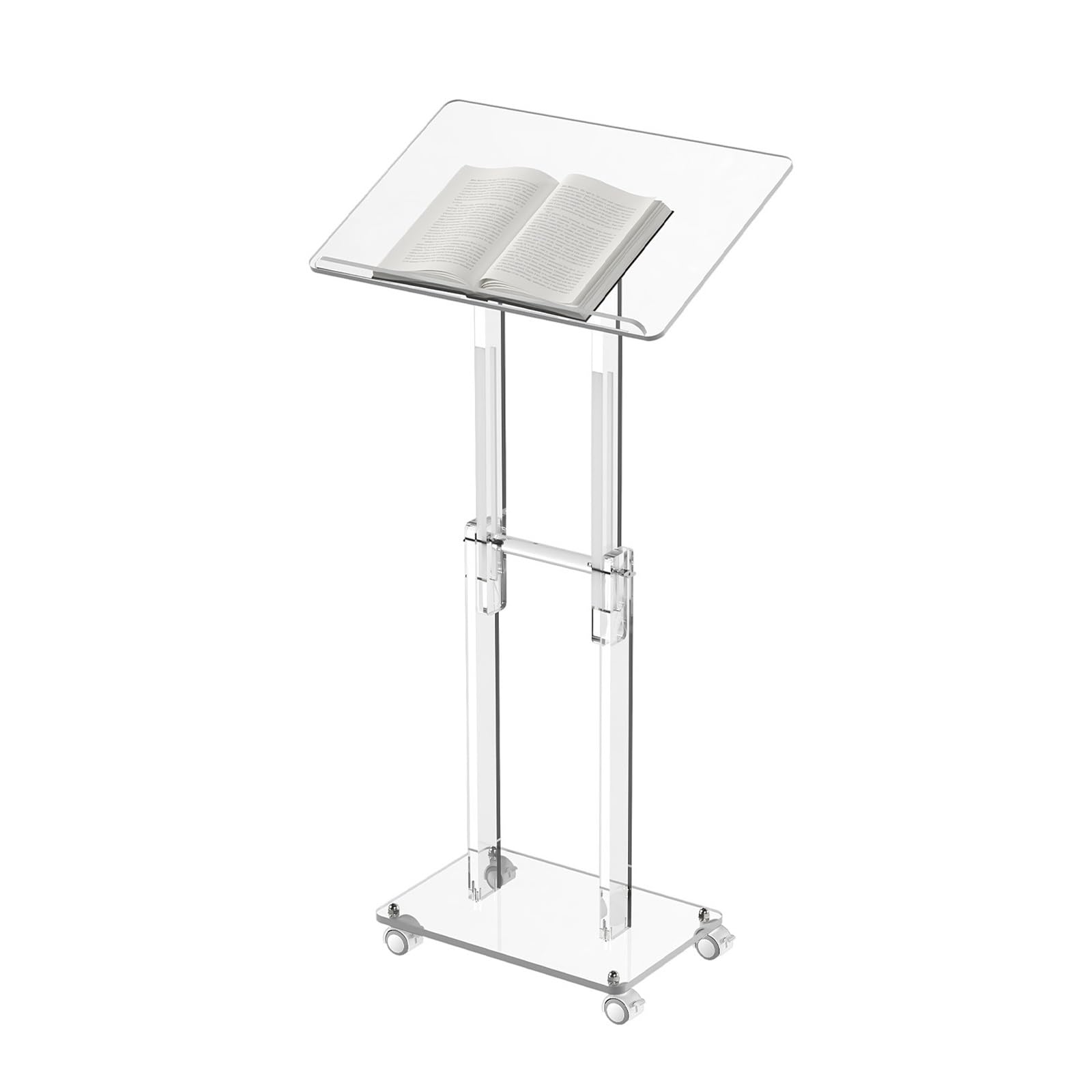 Podio acrílico transparente regulable en altura con soporte en C para eventos y escuelas