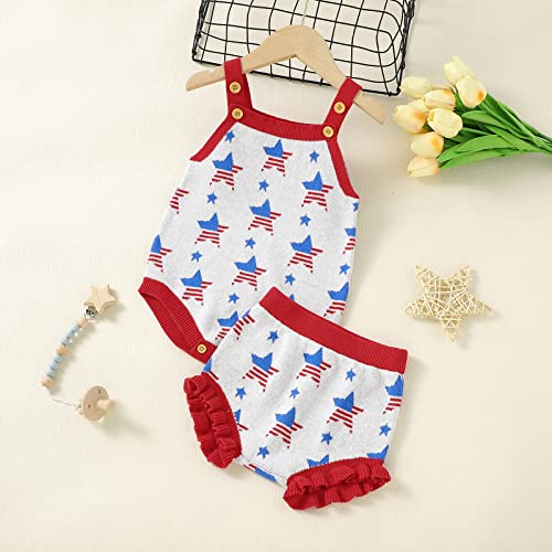 Recém-nascido bebê meninas meninos malha sem mangas quarto de julho suéter macacão shorts babados ba
