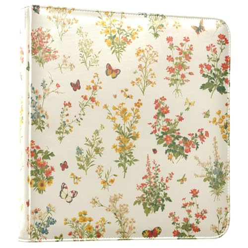 Kigai Butterfly Flowers Photo Album Self Adhesive Scrapbook Album Leather Cover DIY Picture Scrap Book with 20 Adhesive Sheets, 11.8x24x0.8 inch