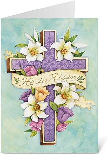 Easter Cross Religious Greeting Cards - Set of 8 Large 5" x 7", Religious Easter Cards, Inspiring Bible Messages for Christians and Catholics, White Envelopes