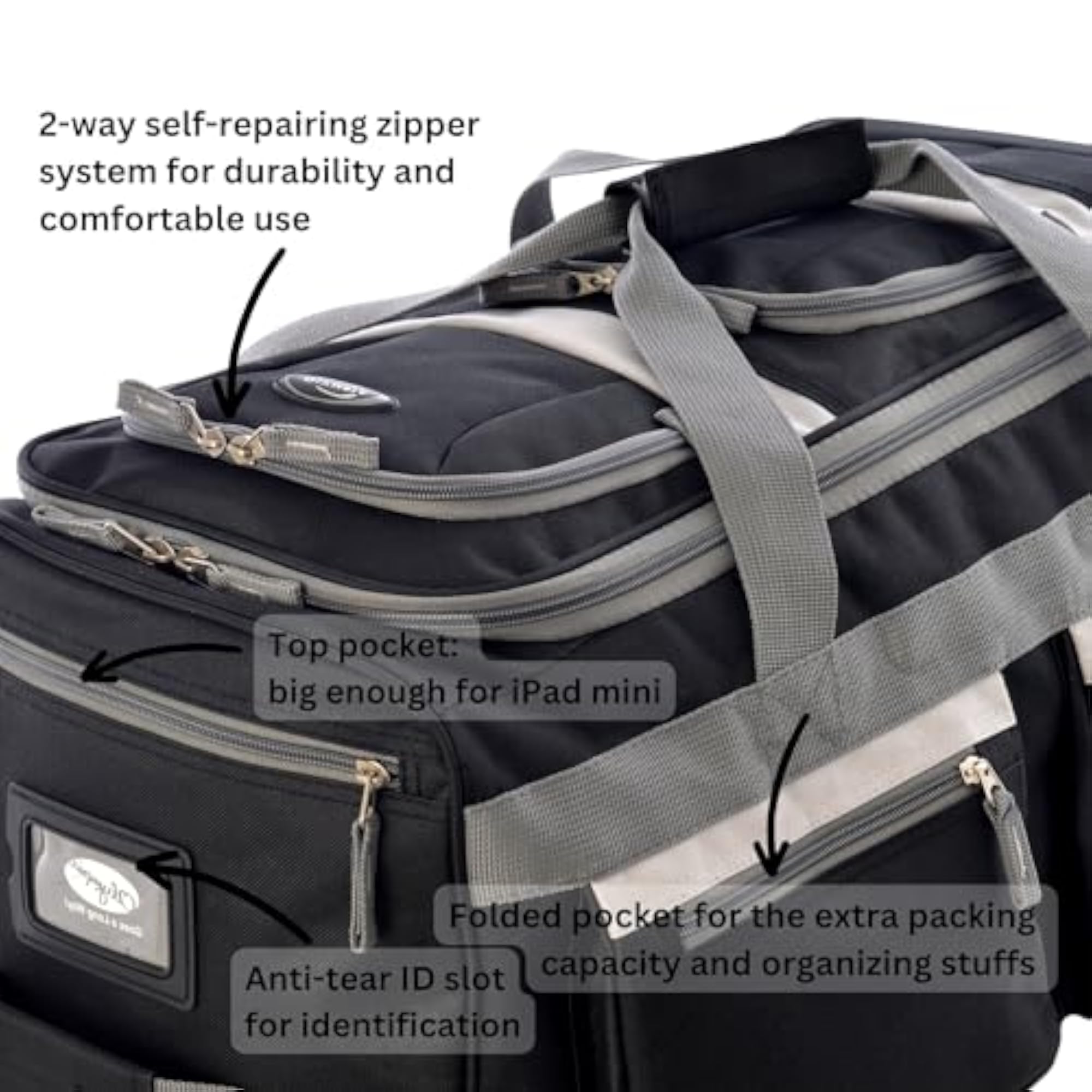 Luggage 22" 8 Pocket Rolling Duffel Bag, Black