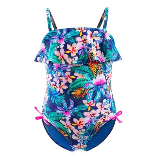 IKALI Mädchen Badeanzug Tankini, Blume gedruckt Bademode für Strand Baden Kleinkind/Kinder, Marine, 7-8Jahre