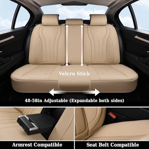 Image of Coverado Car Seat Covers Full Set, Breathable Nappa Leather Seat Covers for Cars, Universal Seat Covers, Front and Back Waterproof Car Seat Protector, Automotive Seat Cushion Fit Most Cars(Beige)