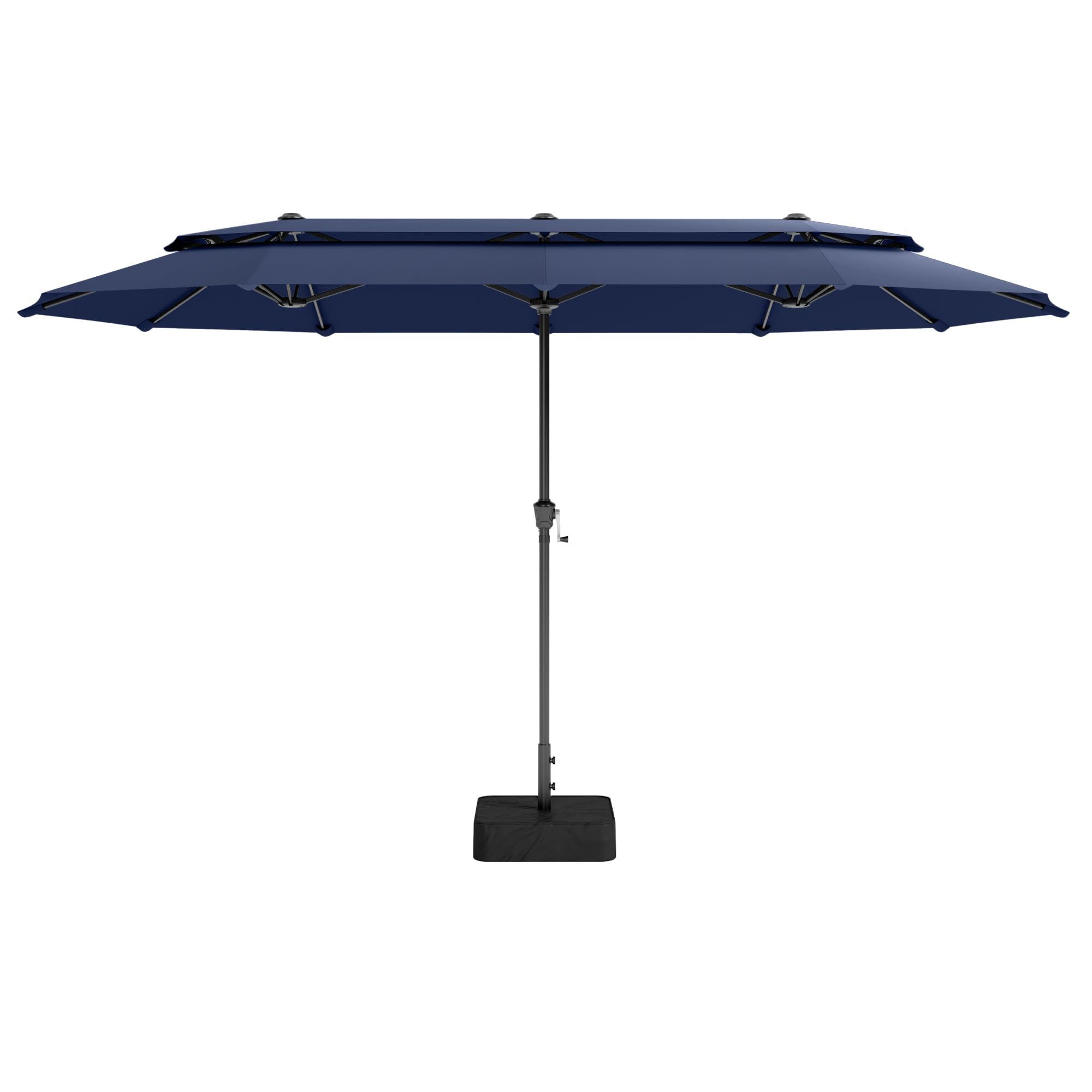 PHI VILLA 3.8x2m Double Garden Parasol with Base, 2-Tier Waterproof Outdoor Umbrella, UV50+ Protection for Patio Garden with Crank,Navy Blue