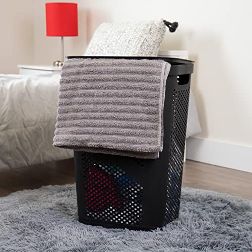 Mind Reader Basket Collection, Slim Laundry Hamper, 60 Liter (15G/33Lbs) Capacity, Cut Out Handles, Attached Hinged Lid, Ventilated, Black #TOP1
