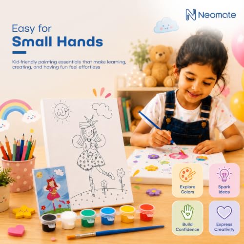 Image of Neomate Canvas Painting Kit for Kids | DIY Painting Set with 1 Printed Canvas, 6 Acrylic Paint Pots & Brush | Art and Craft Kit, Paint Kit for Kids, Birthday Gift, Return Gift, Creative Activity Set