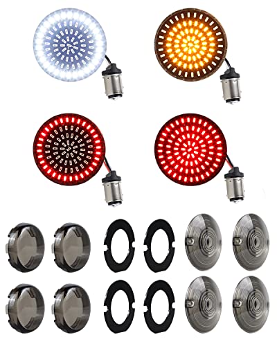 Image of NTHREEAUTO 1157 LED Front Rear Turn Signals, 2 Inch Bullet + 3-1 /4 Inch Flat Smoked Turn Signal Light Lens Compatible with Harley Dyna Softail Sportster Road King Street Glide Touring 1986-2023