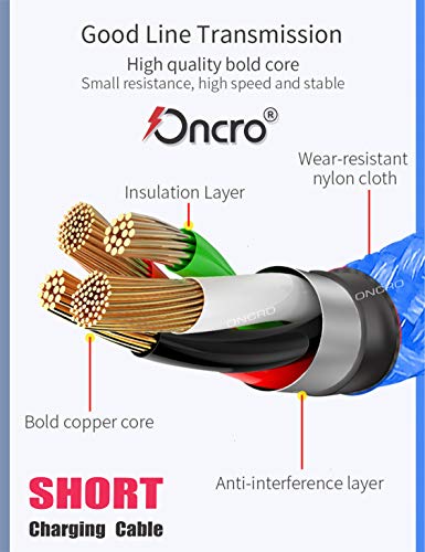 Image of Blue Indestructible Nylon Braided strong power bank cable for Micro USB Android smartphones, short small mini Round cable, charge & sync 2.4A max