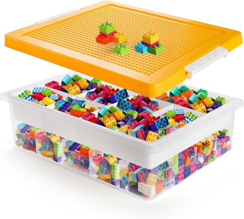 Image of Edu Toys Toy Bricks Blocks Organizer Bins with Compartments, Building Blocks Storage, Storage Containers for Building Brick Blocks Storage, Plastic Stackable Organizer Bin Toy Chest (Blue)