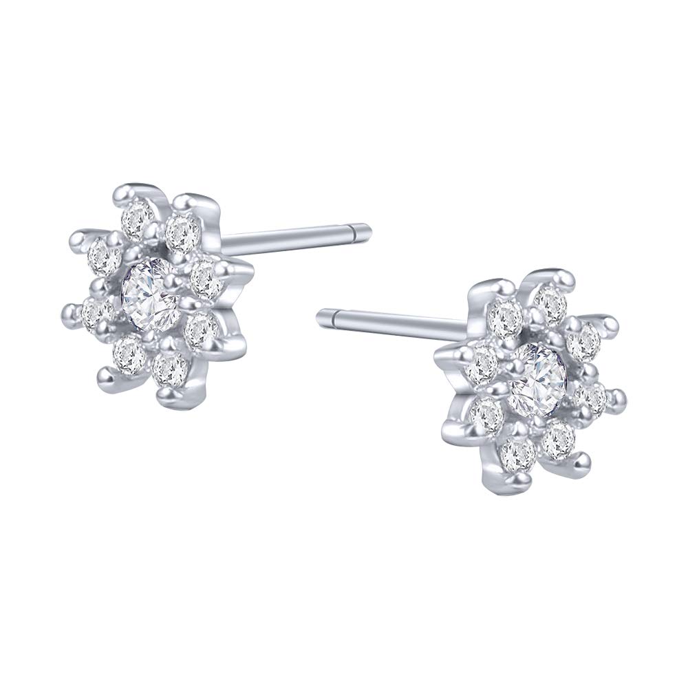 AoedeJ Tiny Flower Stud Earrings 925 Sterling Silver Earrings Cubic Zirconia Crystal Earrings for Girls Women