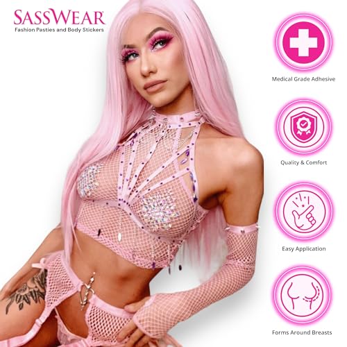 Sasswear Unicorn Jeweled Pasties, Nipple Covers for Raves, Festivals, & Lingerie, Crystal Rhinestone Breast Sticker, Waterproof Purple2