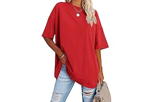Red Oversized Plus-Size Casual Summer Boyfriend Tshirt