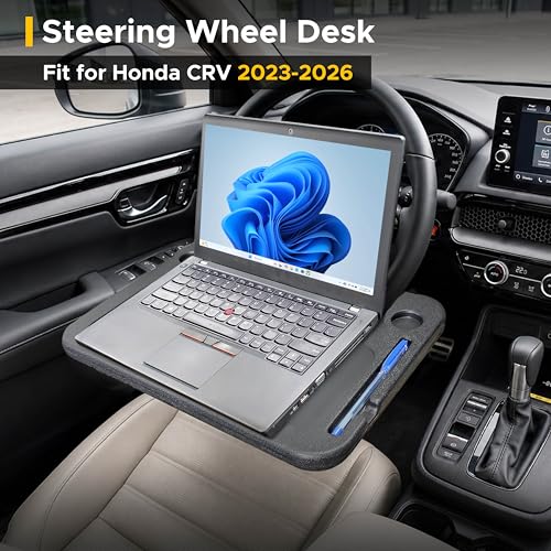Image of EcoNour Steering Wheel Desk for Honda CRV 2023-2024 2025 2026 2-in-1 Car Tray Table Laptop Car Mount with Pen Holder Food Tray for Eating with Drinks Holder, Multipurpose Travel Car Accessories