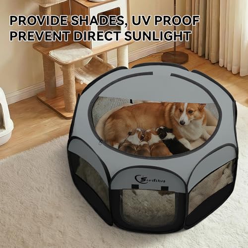 Image of Siedihit Dog Cat Playpen, Puppy Pet Playpen Indoor for Dog Crate Tent Cage Outdoor, Portable Pop Up Dogs Enclosure Kennel with Carrying Case for Dogs /Cats /Rabbits (Dark Grey, Medium)