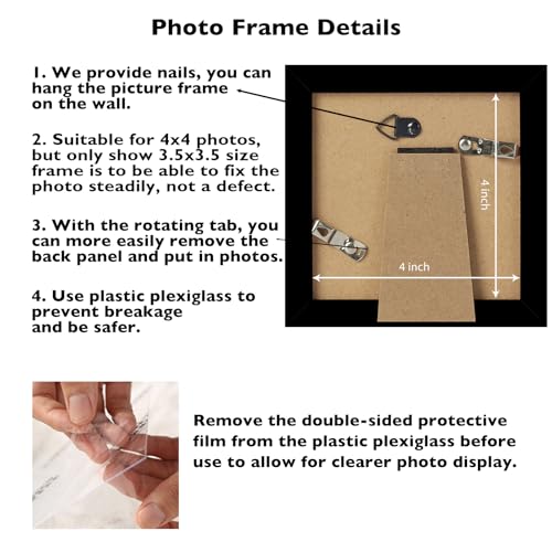 Image of JCJMY 4x4 Picture Frame Black for Wall Hanging or Tabletop, Wall Mounting Horizontally or Vertically, 4 x 4 Wall Gallery Poster Photo Frame with Shatter Resistant Plexiglass, Black