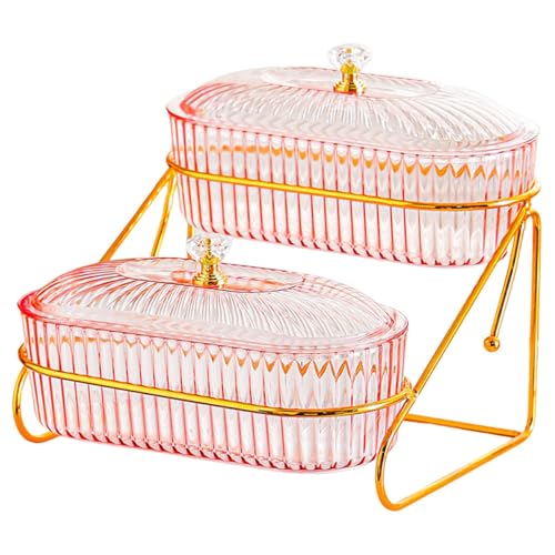 Colcolo Plato para Secos con Tapa, frutero con Rejilla, Multiusos, para Galletas y Aperitivos, 2 Layers Style C