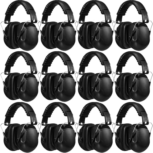 Kanayu 12 Pack Headphones with Adjustable Headband NRR 28dB Noise Reduction Ear Muffs Ear Protection Headphones(Black)