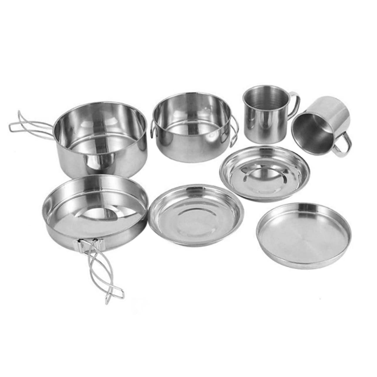 Mipcase Set D'ustensiles Cuisine pour Camping en Acier Inoxydable Multifonction Facile à Transporter Casserole, Poêle, Assiettes et Tasses pour Pêche et Camping