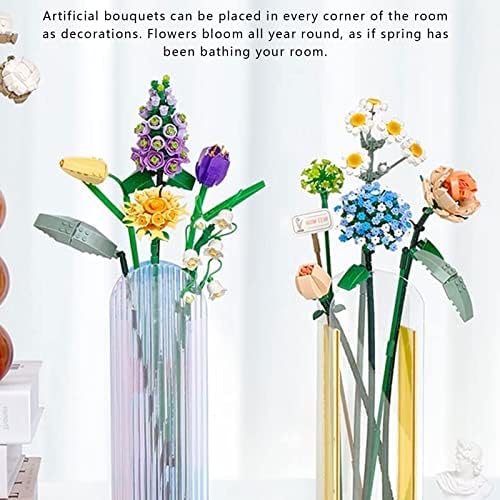 DIYARTS Flowers Bouquet Building Blocks Set, Artificial Flowers Building Kits DIY Bouquet Decorative Building Bricks Toy Gift, Home Decor Accessories Ideas for Adults Kids Girls(680 Pcs), Blue
