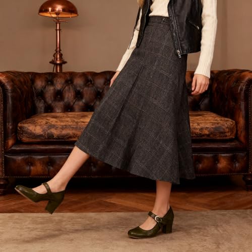 Image of SHODENSE Women Vintage Chunky High Heel Mary Jane Shoes Round Closed Toe Ankle Strap Dress Sandals 3 inch Block Heels Mary Jane Lolita Pumps Two-Toned Patchwork Buckle Office Lady Wedding Retro 4-11 M US