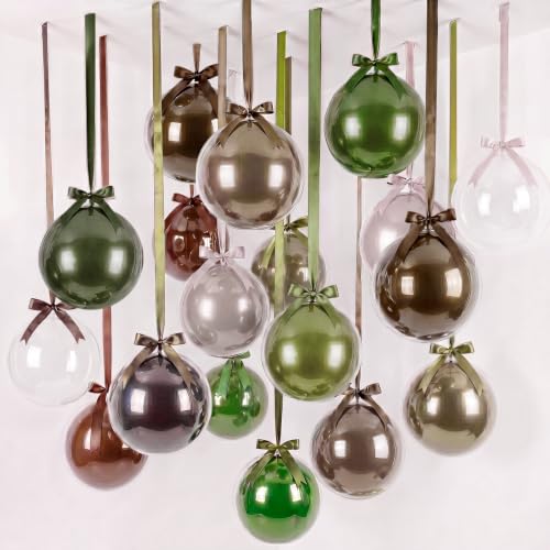 TaoBary 30 Set Sage Green Brown Boho Large Ceiling Hanging Latex Balloons Bulk 22/18'' Ceiling Decor Bobo Balloons with Satin Bows, Ribbons for Hunting Woodland Birthday Party Wedding Decoration