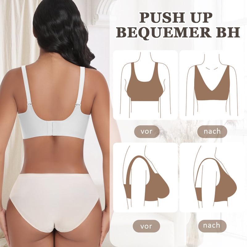 Jiuday Reggiseno senza ferretto, reggiseno push up con seni grandi, tenuta forte, senza stiratura, imbottito, senza cuciture, senza buegel, Nero/Bianco, XXL