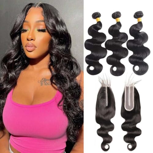 Body Wave Bundles with Closure Human Hair 20 22 24...