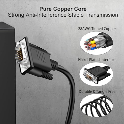 Yiovvom H1901A Db9 Rs232 Serial Extension Cable Female To Female 9 Pin Db9 Cord Straight Through 9 Pin Serial Connector Black 3Ft thumb #2