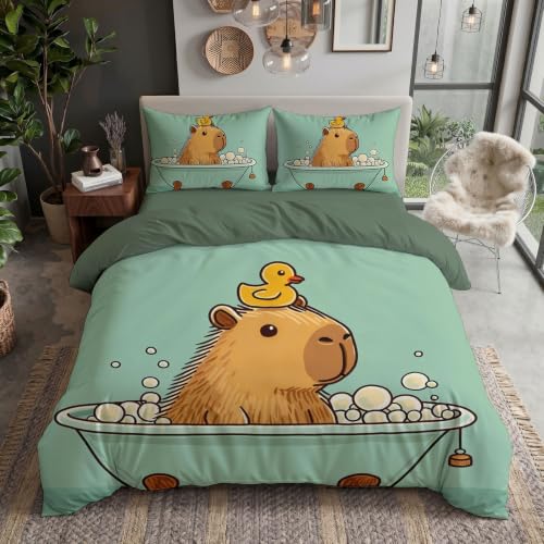 Housse de Couette Capybara 200x200 cm avec 2 Taies d'Oreiller