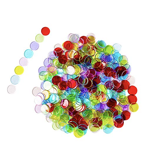 Seetooogames 600 Pieces 3/4 Inch Transparent 8 Color Bingo Counting Chips Plastic Markers #TOP1