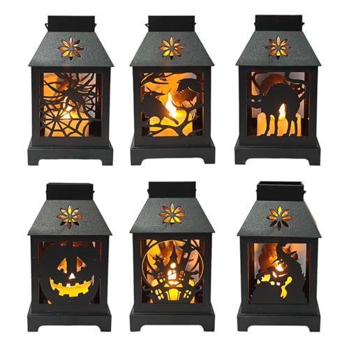 Tujoe 6 Pcs Halloween Mini Lantern with Flickering LED Candles 4.5 Inch Halloween...