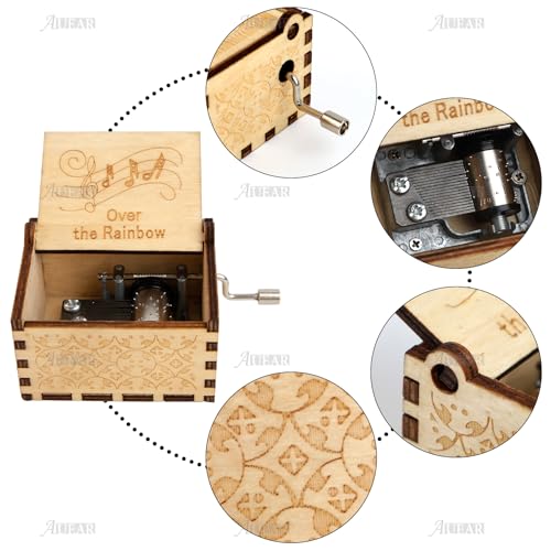 Caja de música de madera con manivela Over The Rainbow grabada 4