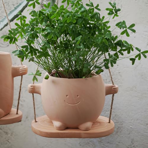Hollishowe Terracotta Smiley Face Hanging Planter, Clay Swing Head Flower Pot With Drainage Hole For Indoor & Outdoor Plants thumb #3