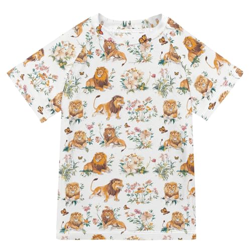 KLL Boy Bathing Suit Short Sleeve Rash Guard Girls 9T Chic Lion White